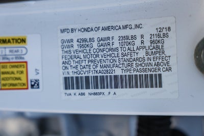 2019 Honda Accord Sedan LX 1.5T